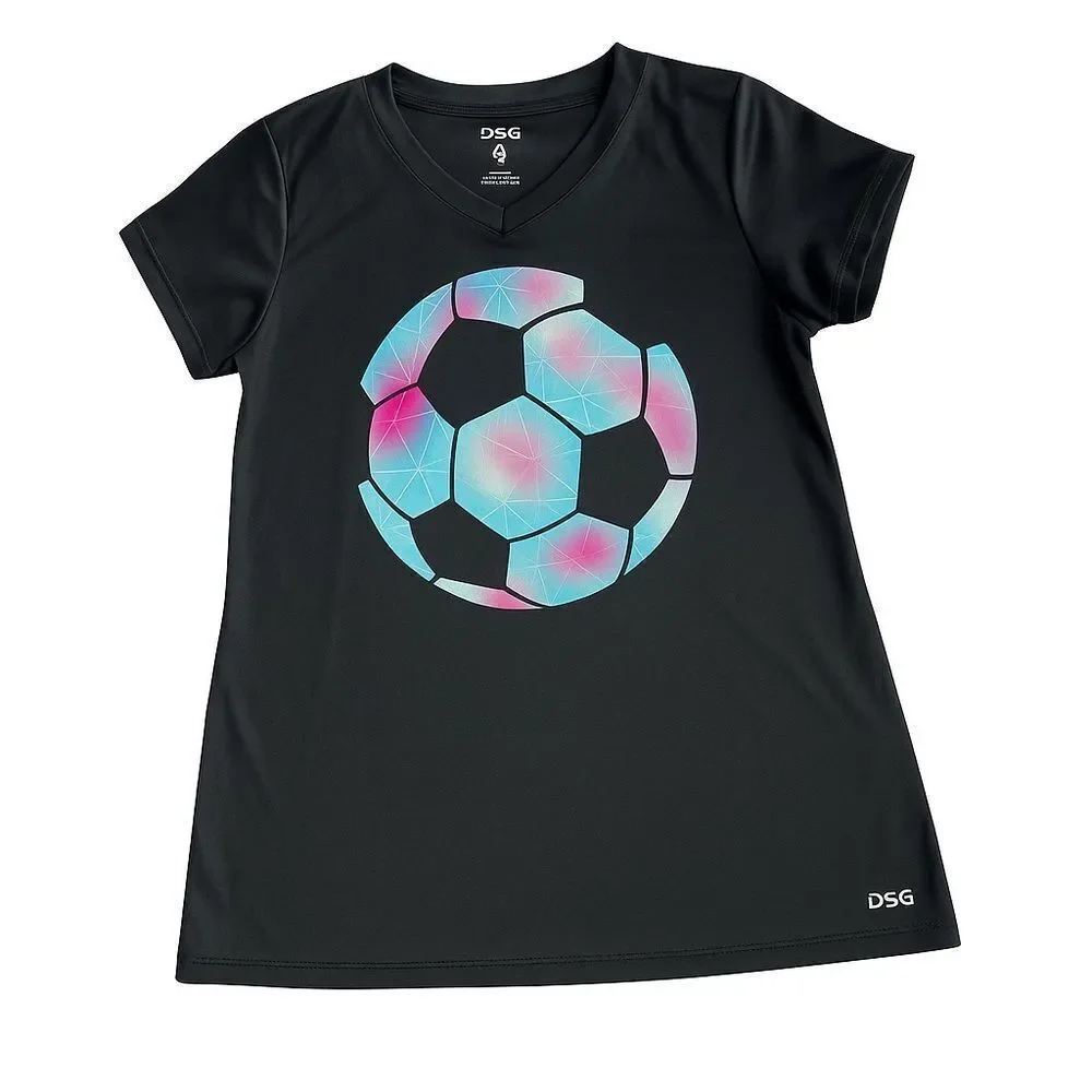 🌴 DSG Girls Black Soccer Graphic Athletic Tee | Size XL (16)